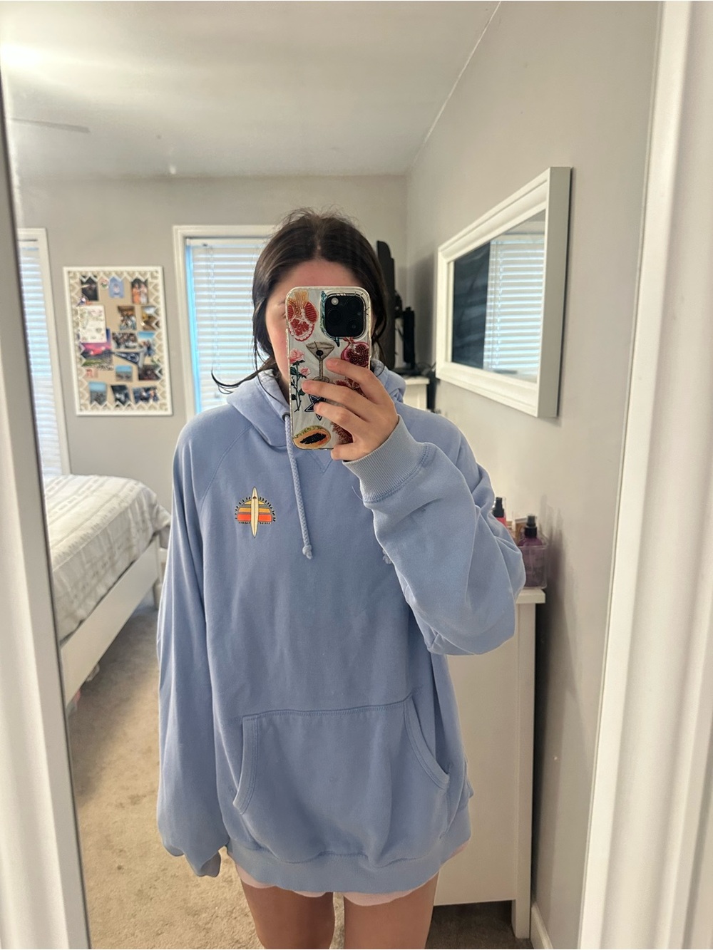 Light Blue Oversized Hoodie with Surf Patch - Women